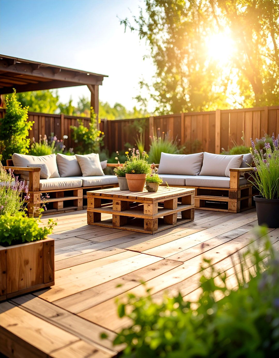 The Upcycled Pallet Wood Patio Deck - 30 diy patio ideas