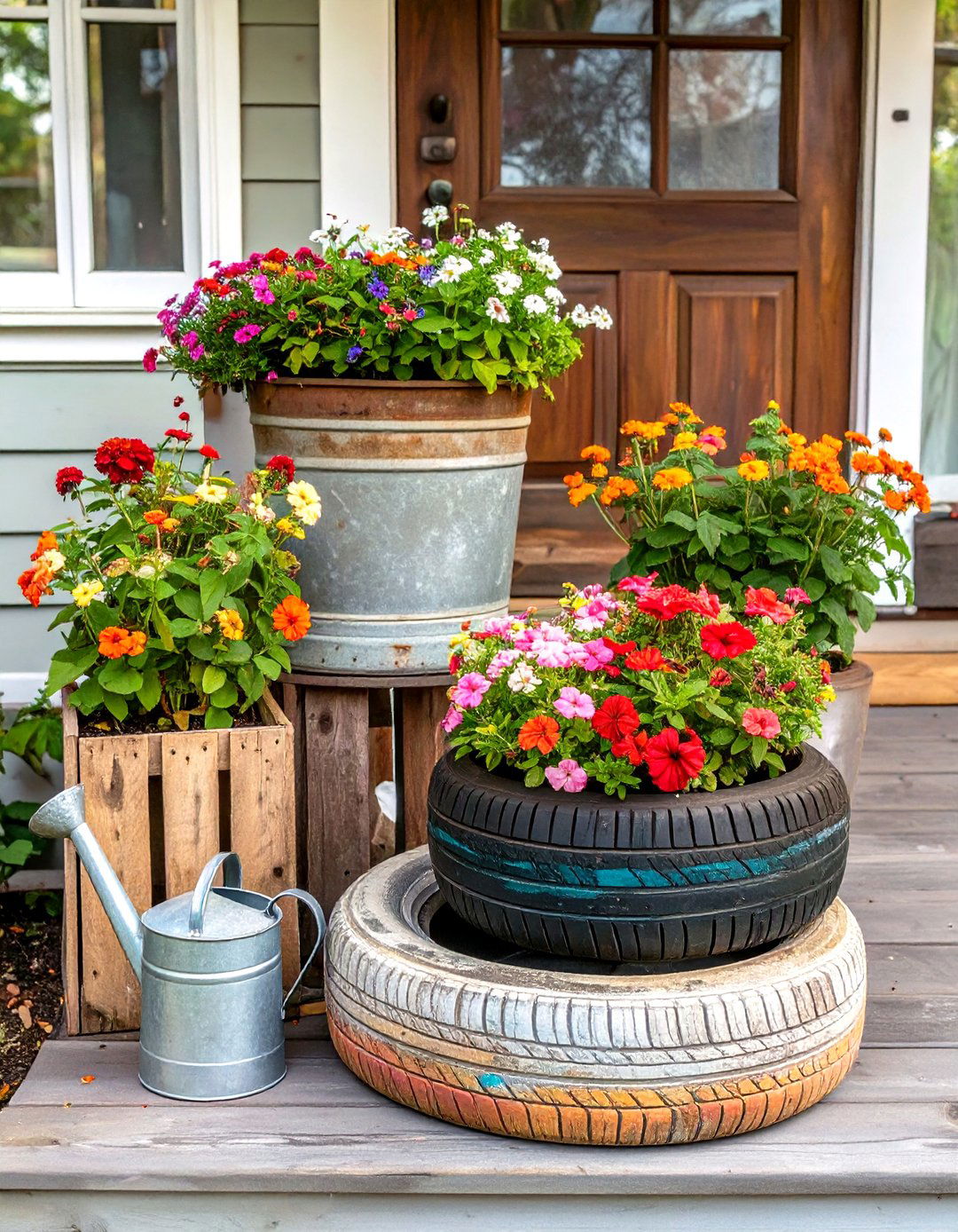 The Upcycled Planter Collection - 30 curb appeal front yard landscaping ideas on a budget