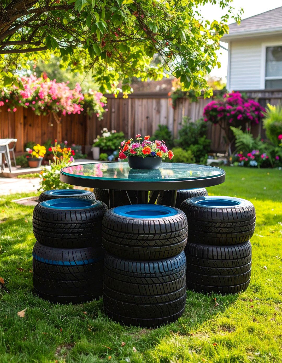 The Upcycled Tire Bar Table - 30 backyard bar ideas