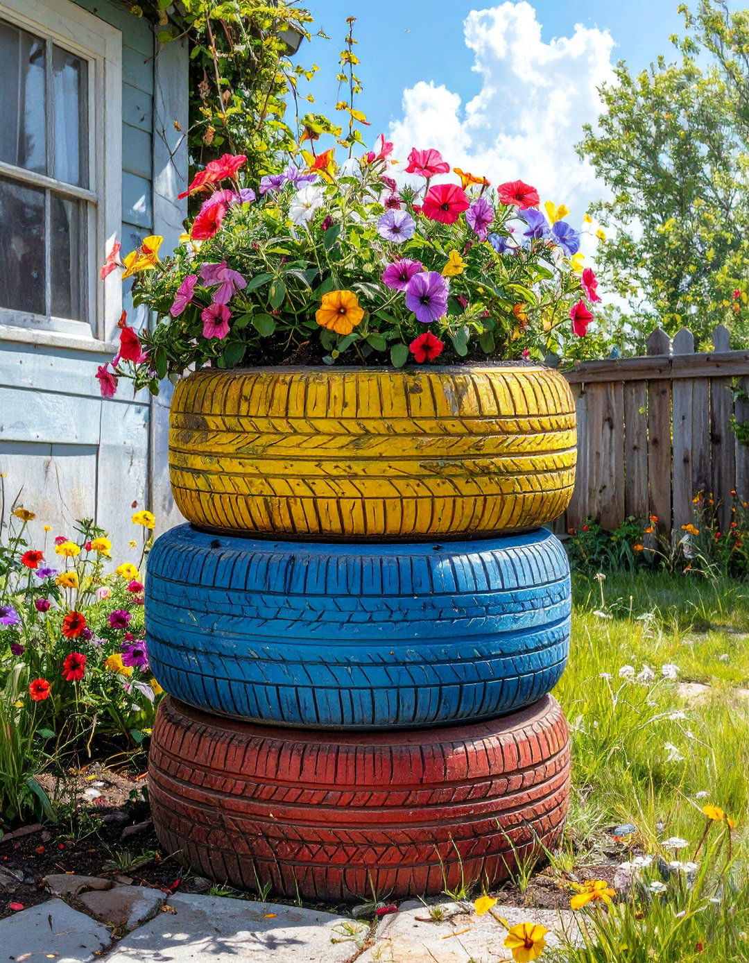 The Upcycled Tire Planting Station - 30 budget backyard ideas