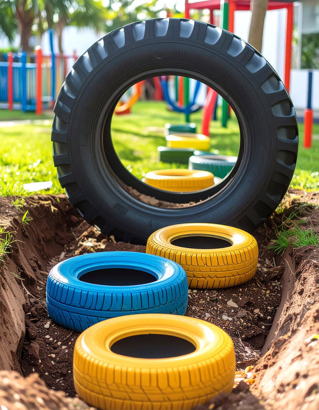 The Upcycled Tire Playground - 30 dog-friendly backyard ideas on a budget