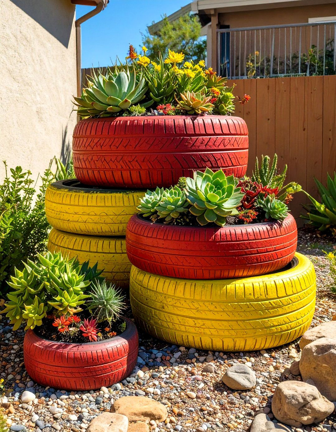 The Upcycled Tire Succulent Garden - 30 arizona backyard ideas on a budget