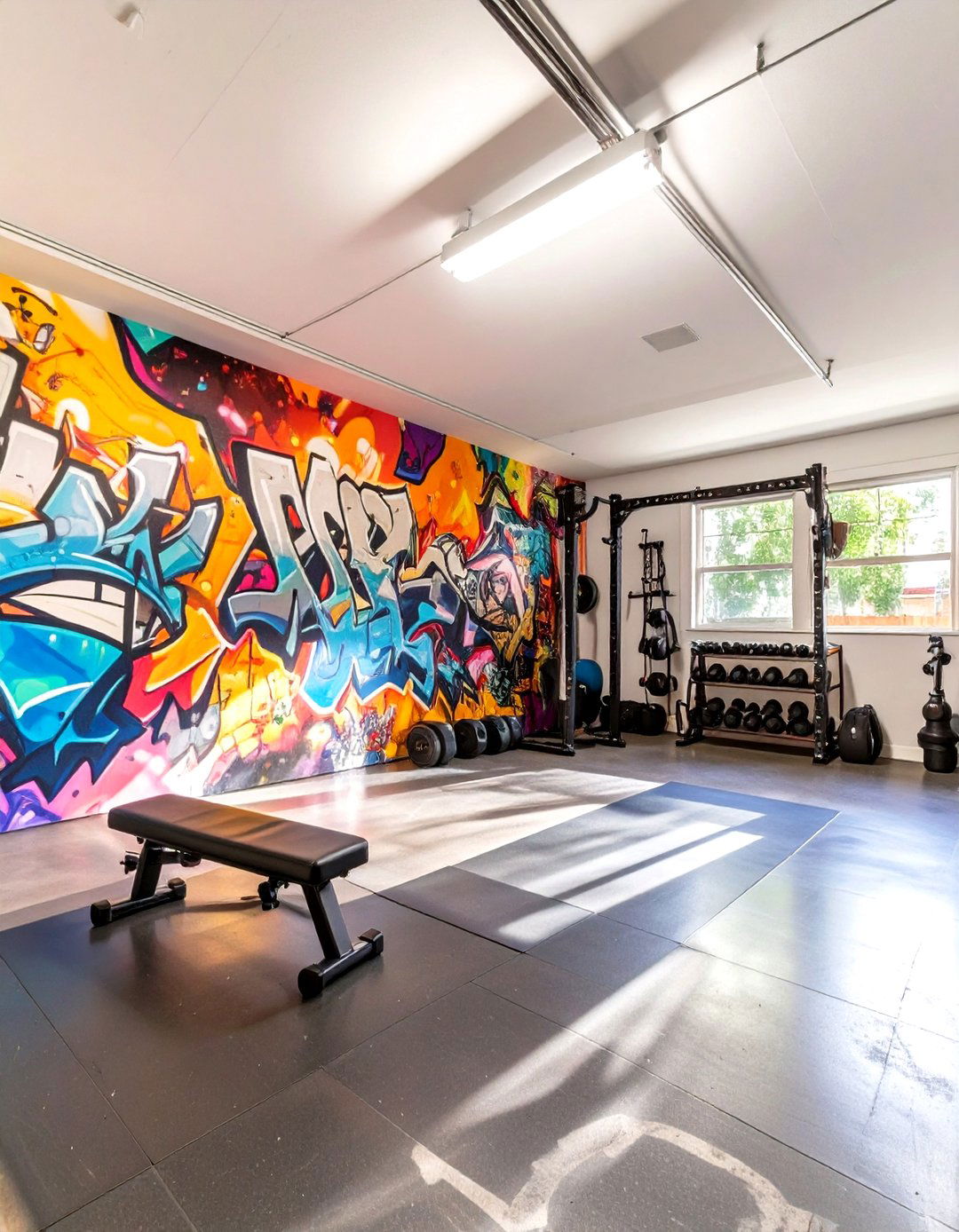 The Urban Graffiti Art Garage Gym - 30 garage home gym ideas
