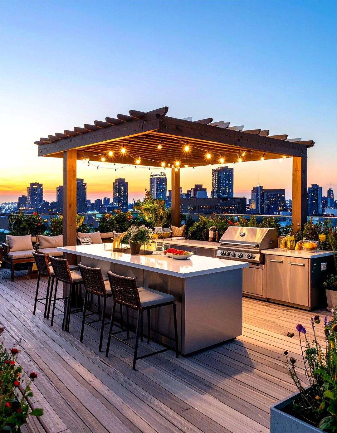 The Urban Rooftop Terrace Kitchen - 30 backyard covered outdoor kitchen ideas