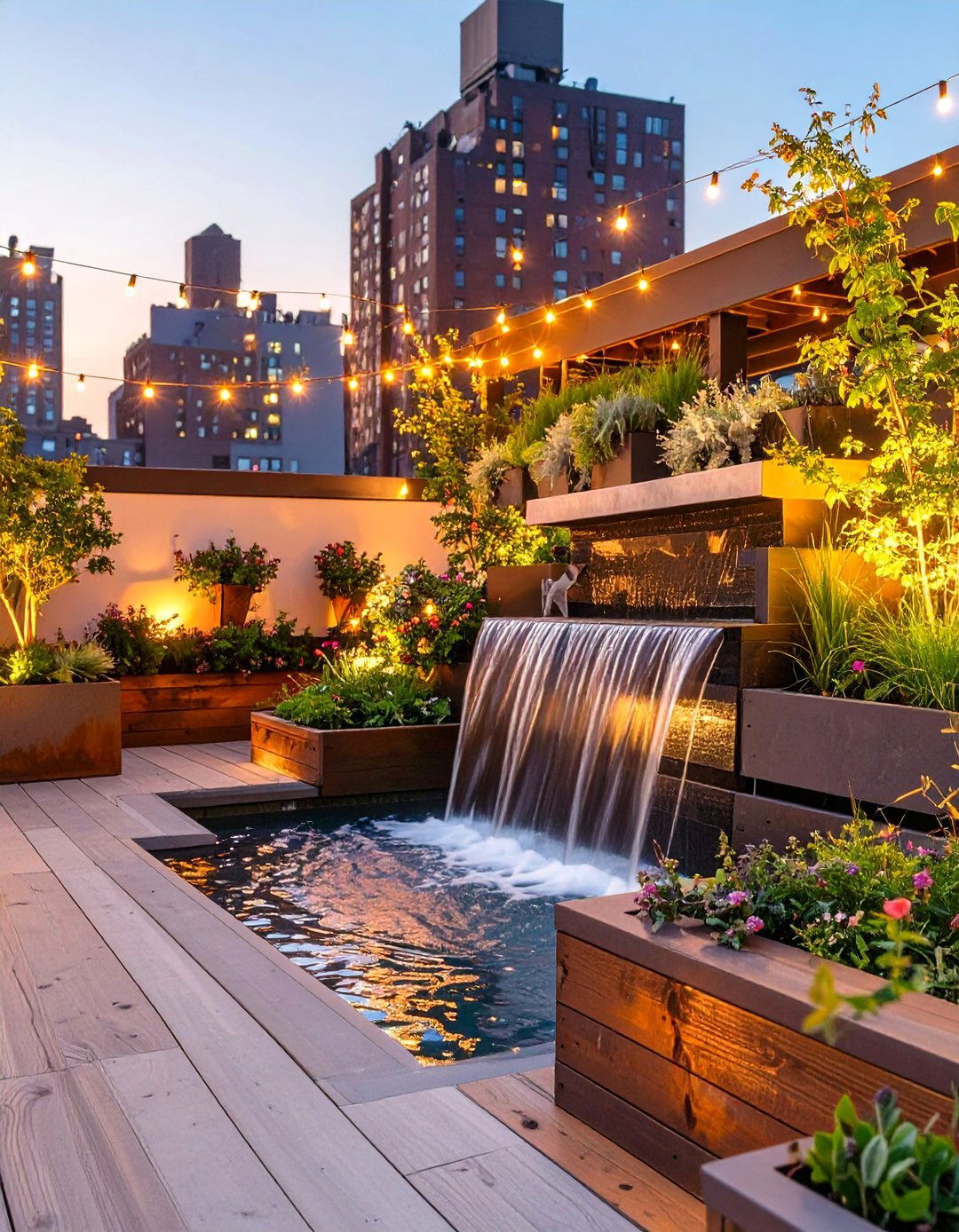 The Urban Rooftop Terrace Waterfall - 30 ai waterfall garden ideas