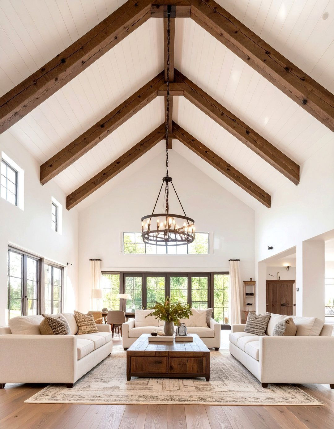 The Vaulted Ceiling Living Room with Exposed Beams - 30 modern farmhouse interior design ideas