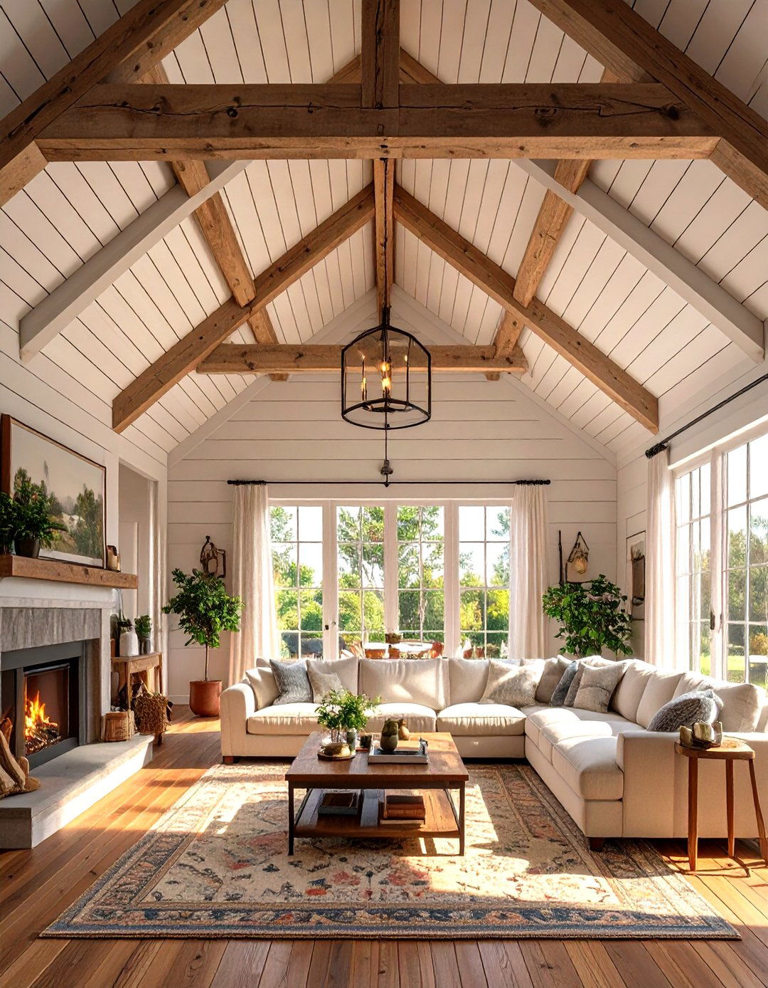 The Vaulted Shiplap Ceiling - 30 modern farmhouse living room ideas