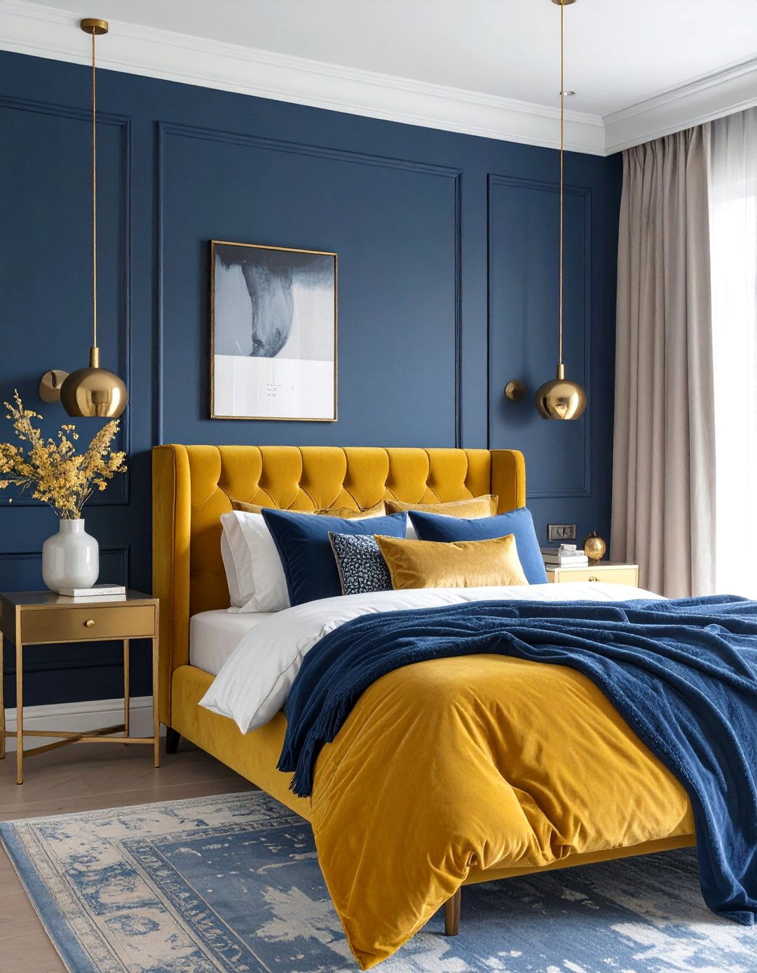 The Velvet and Brass Navy Bedroom - 30 dark blue bedroom ideas