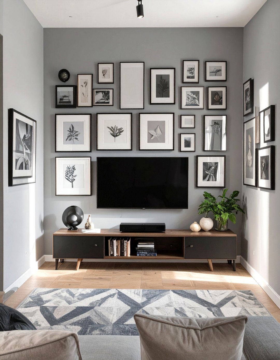 The Vertical Gallery Wall Layout - 30 narrow living room ideas with tv