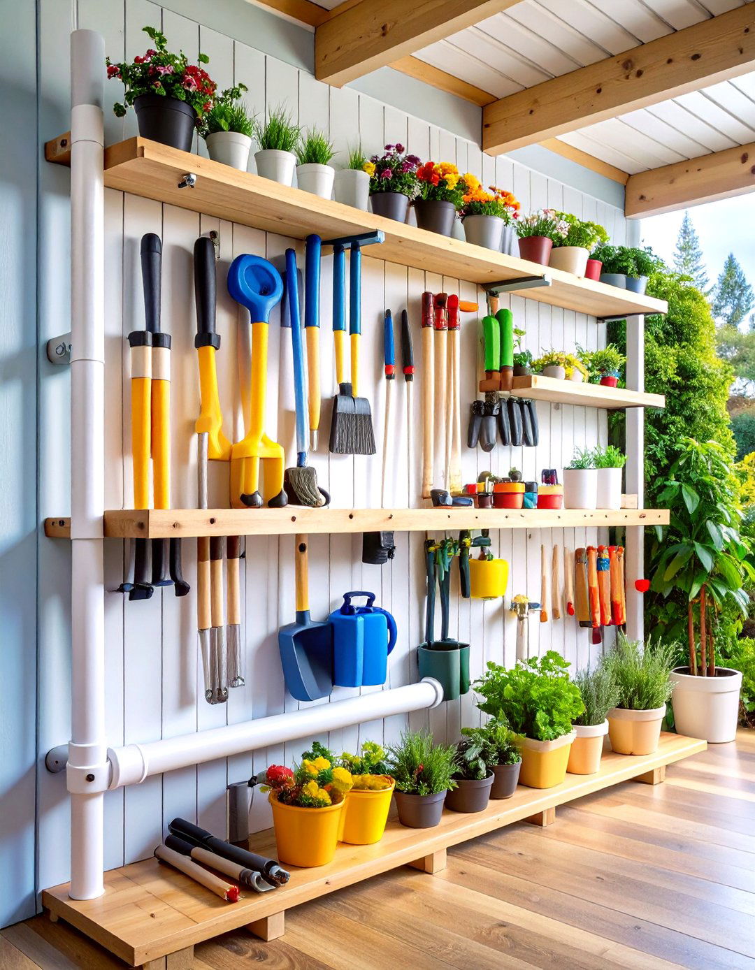 The Vertical PVC Pipe Garden Tool Rack - 30 garden tool storage ideas