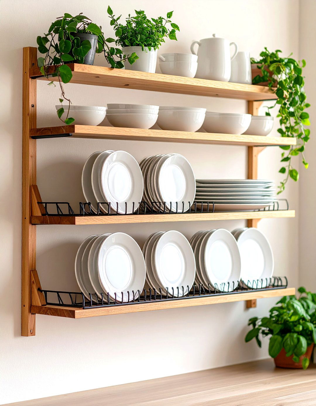 The Vertical Plate Rack Kitchen Wall - 30 empty wall in kitchen ideas