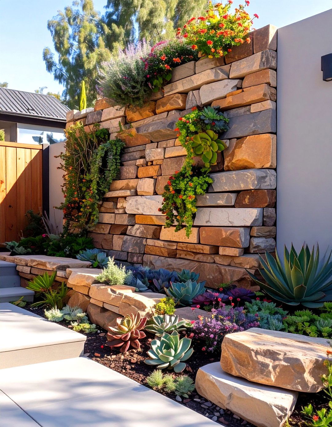 The Vertical Rock Garden Wall - 30 low maintenance small rock garden ideas