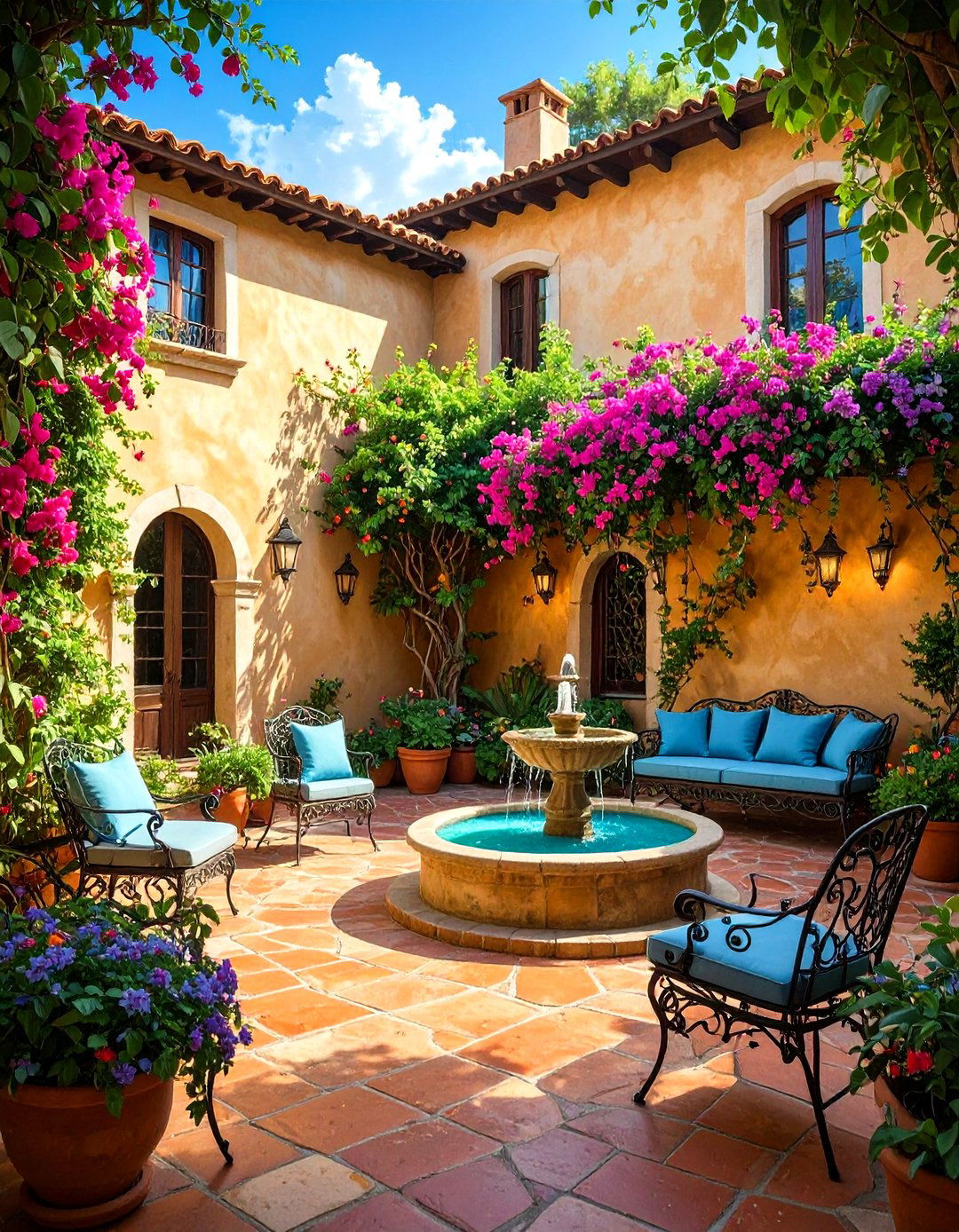 The Vibrant Mediterranean Courtyard - 30 no grass backyard ideas