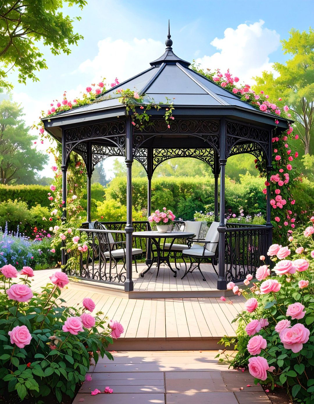 The Victorian Style Wrought Iron Gazebo Deck - 30 deck shade ideas