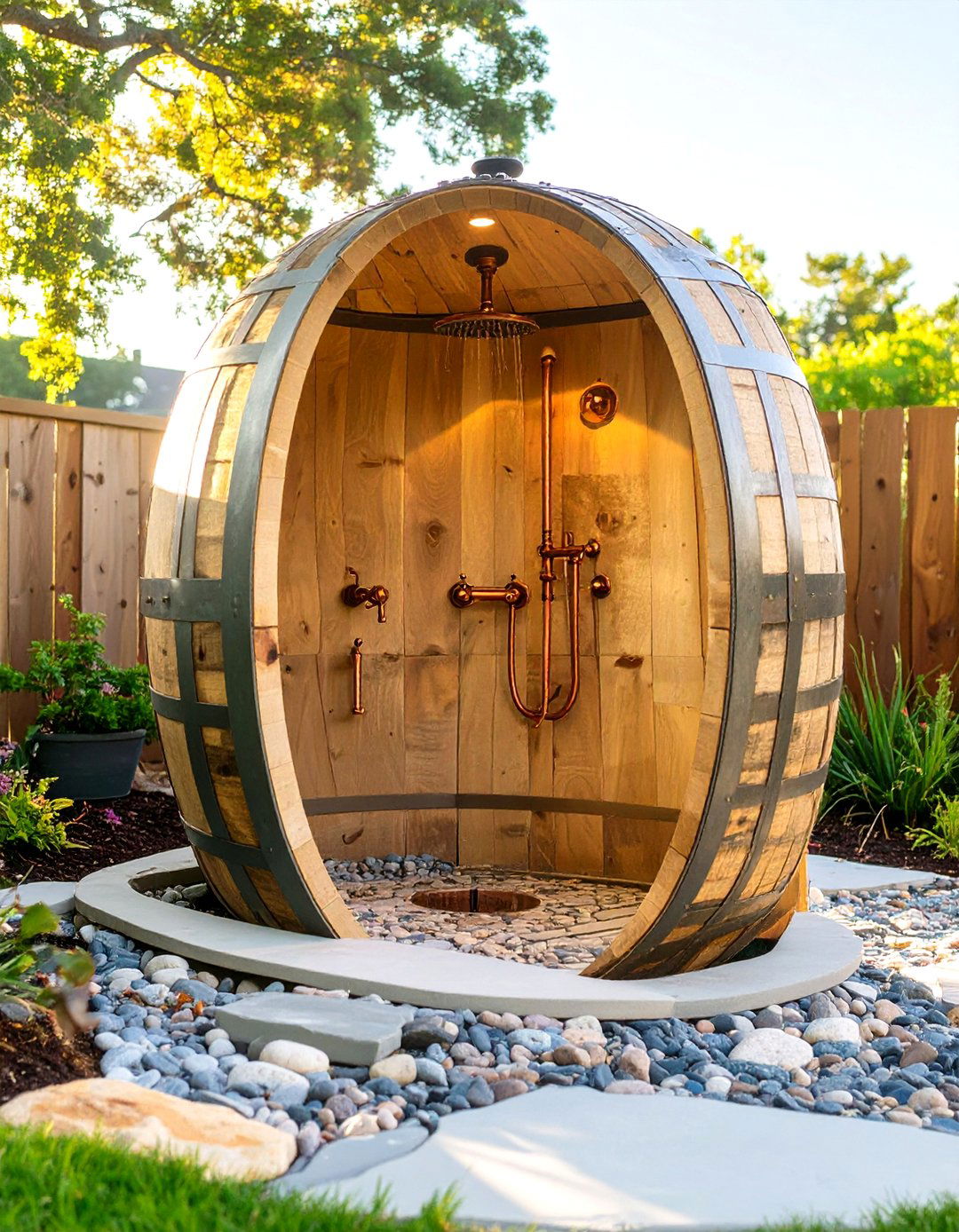 The Vineyard Inspired Wine Barrel Shower - 30 backyard outdoor shower ideas
