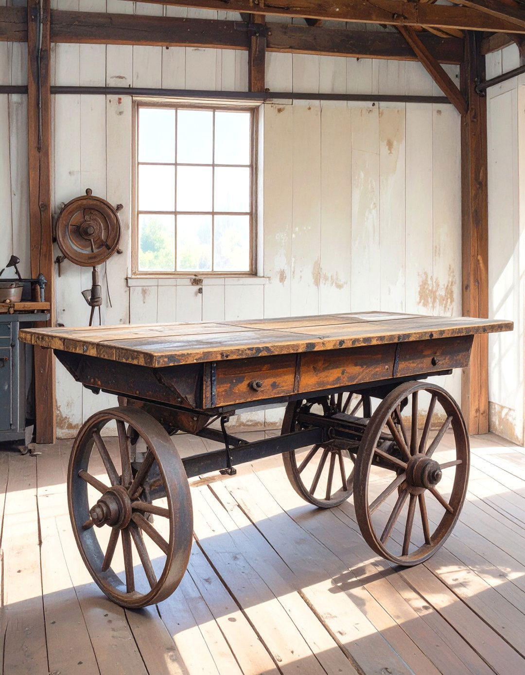 The Vintage Industrial Factory Cart Garage Workbench - 30 garage work bench ideas