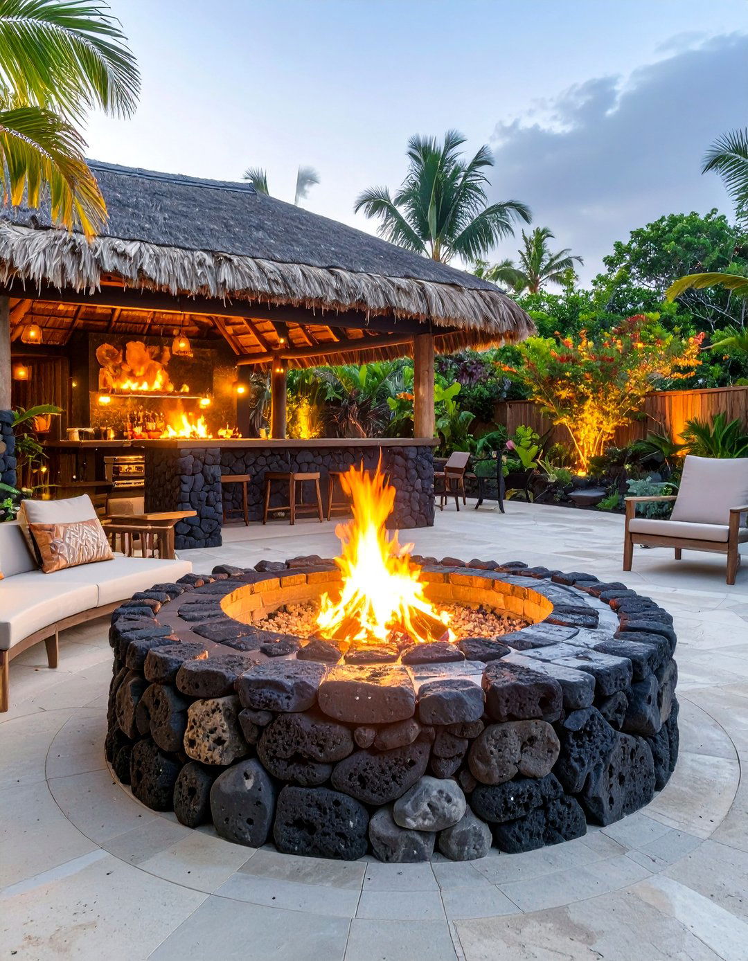The Volcanic Island Fire Pit Bar - 30 backyard tiki bar ideas