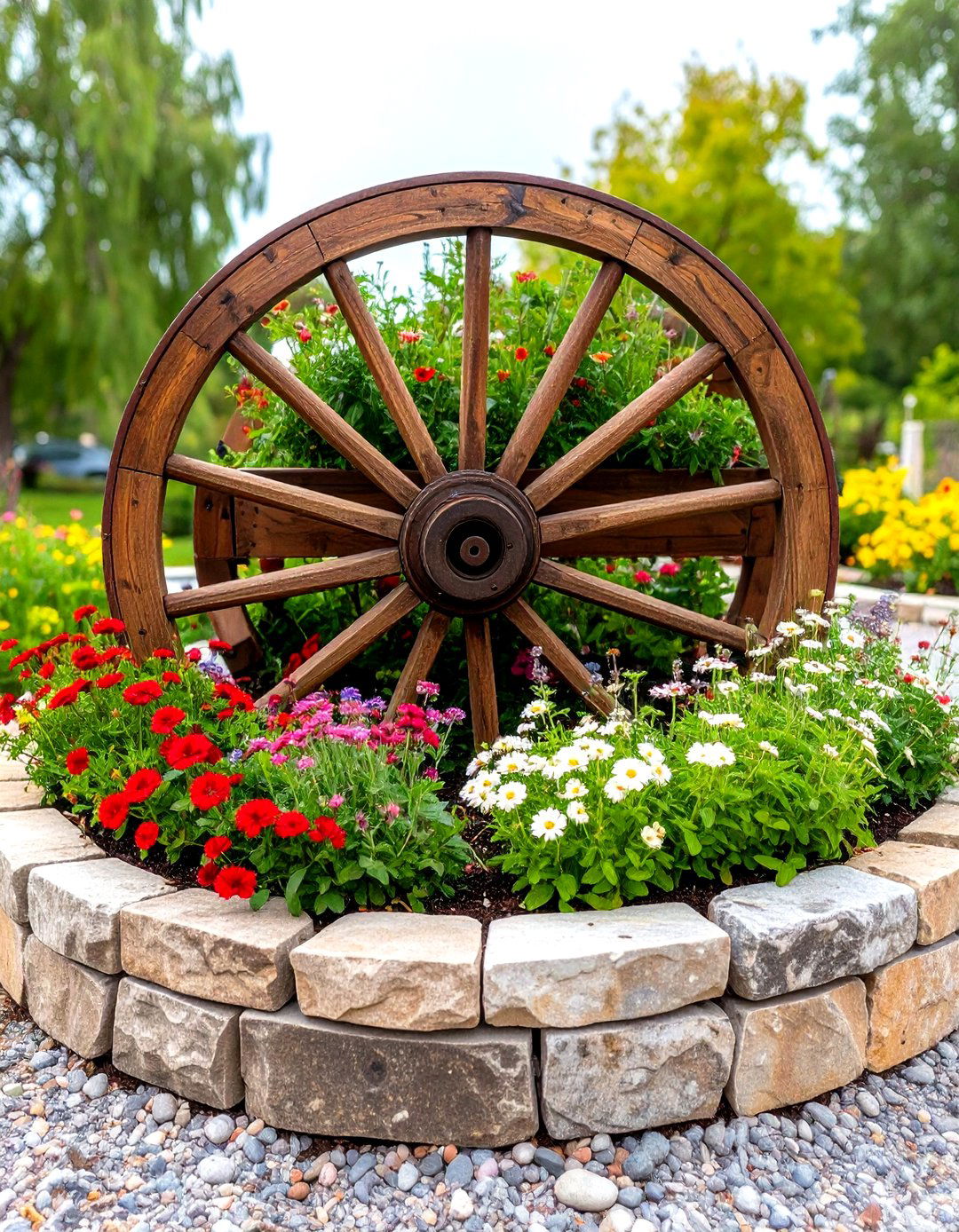 The Wagon Wheel Raised Garden Bed - 30 diy raised garden bed ideas