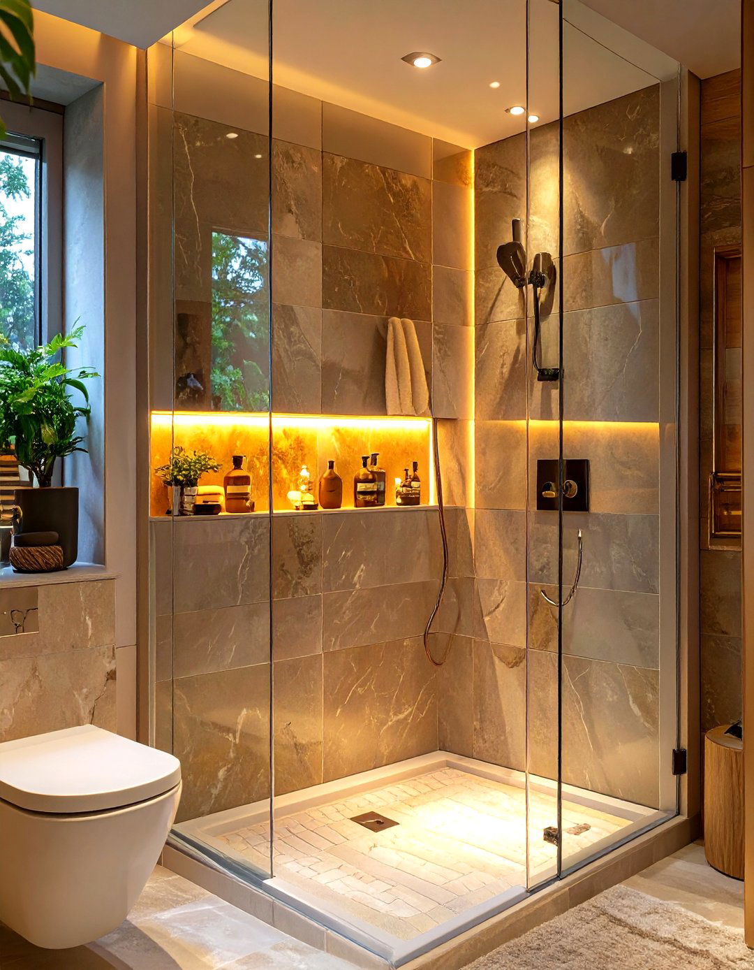 The Walk in Shower with Integrated Niche Lighting - 30 master bathroom walk in shower ideas