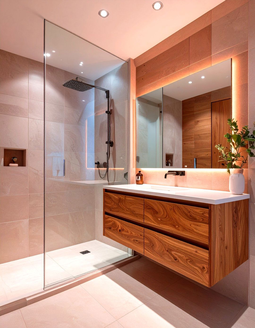 The Walk in Shower with a Floating Vanity Illusion - 30 master bathroom walk in shower ideas