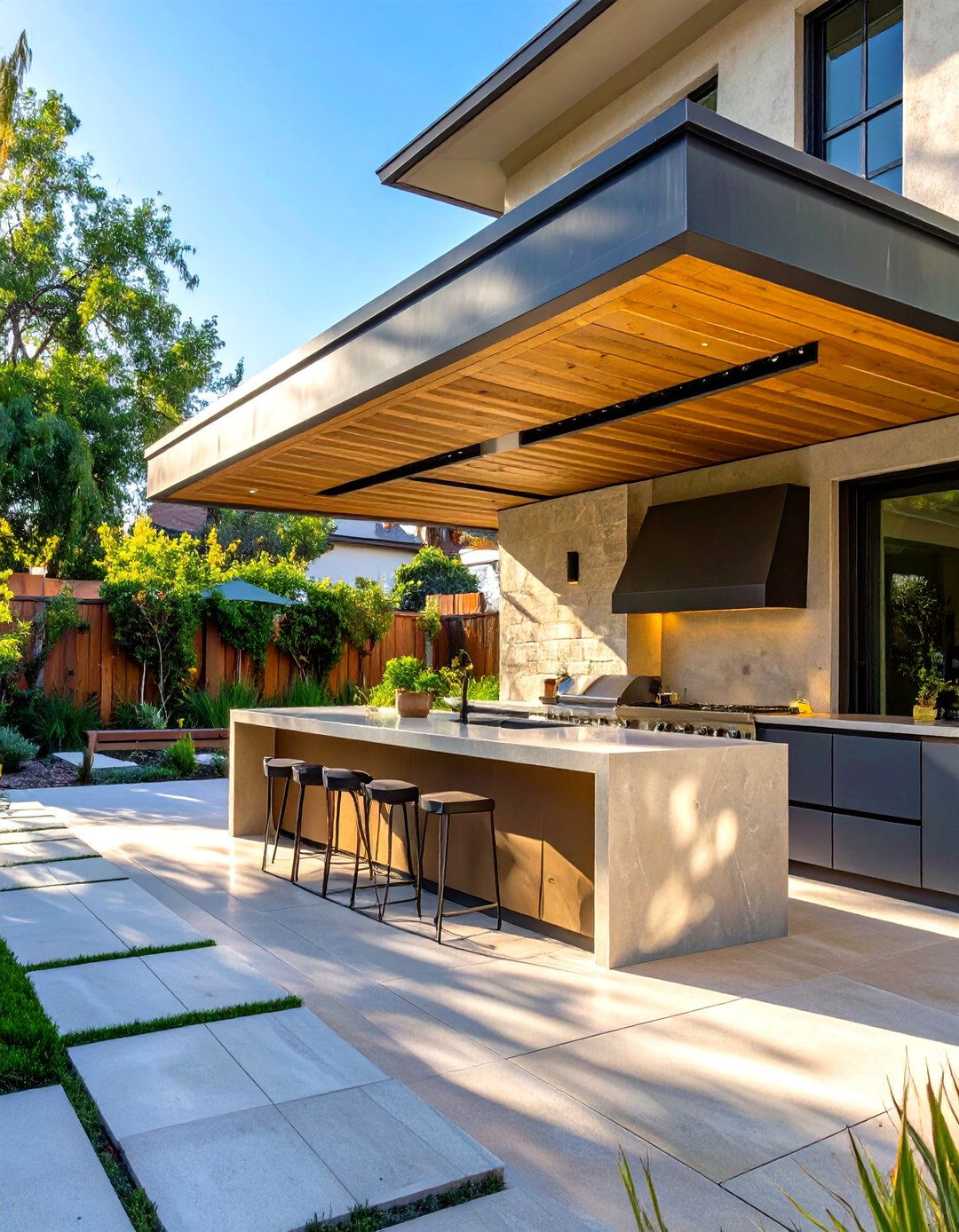 The Wall Anchored Cantilever Roof - 30 inexpensive covered outdoor kitchen ideas