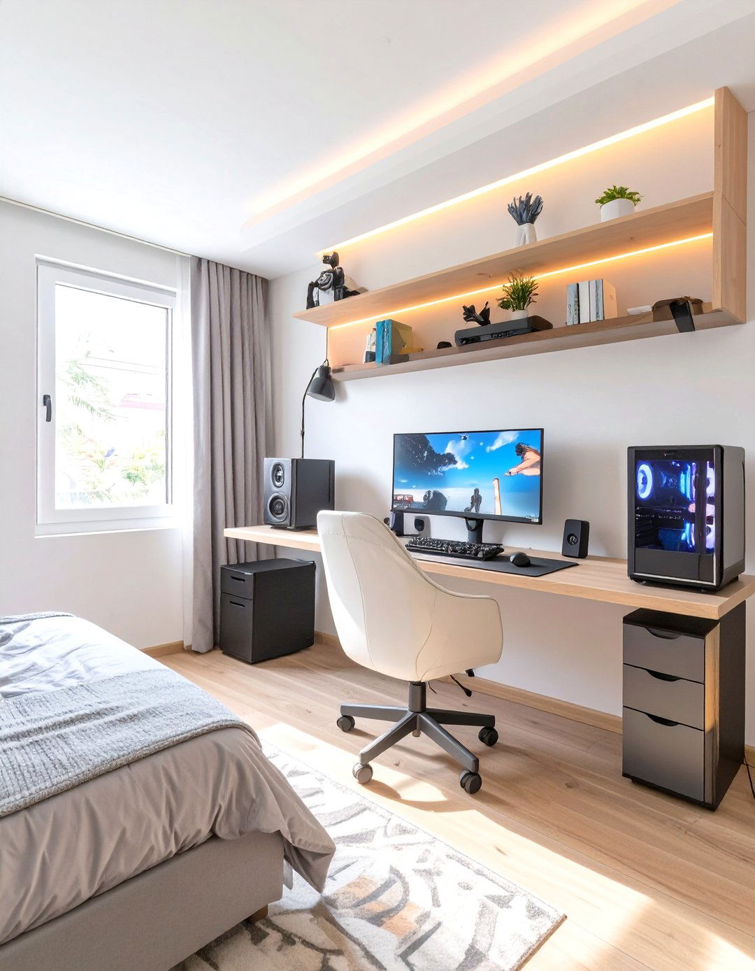 The Wall Mounted Battlestation Bedroom - 30 boys gaming bedroom ideas