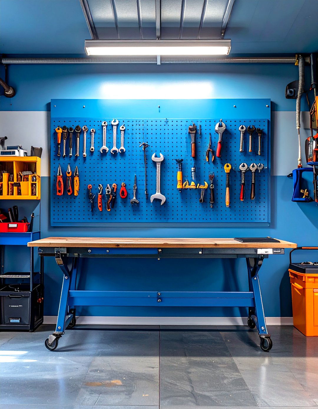 The Wall Mounted Folding Workbench Station - 30 garage tool organization ideas