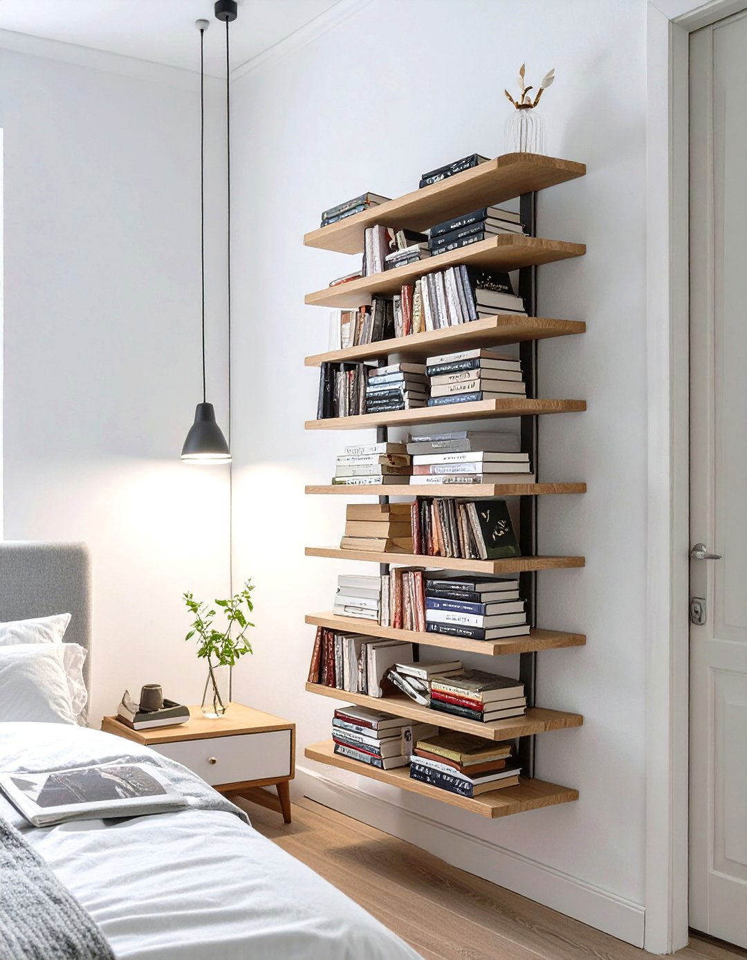 The Wall Mounted Spine Bedroom Bookshelf - 30 bedroom bookshelf ideas