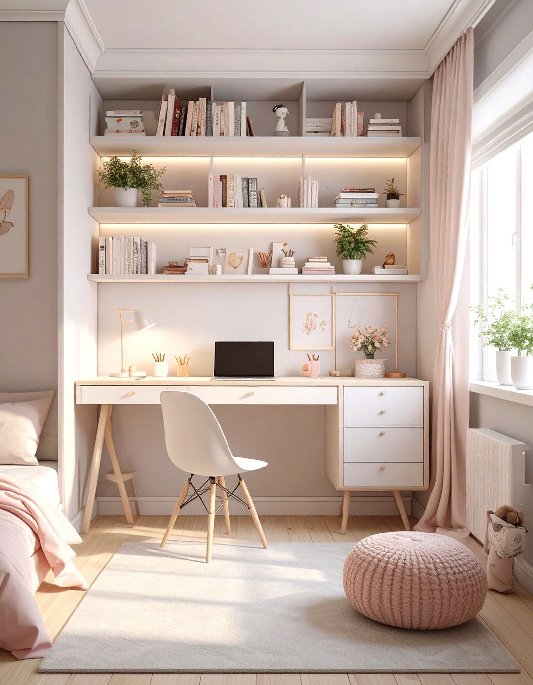 The Wall Mounted Workspace Bedroom - 30 girl bedroom ideas for small rooms
