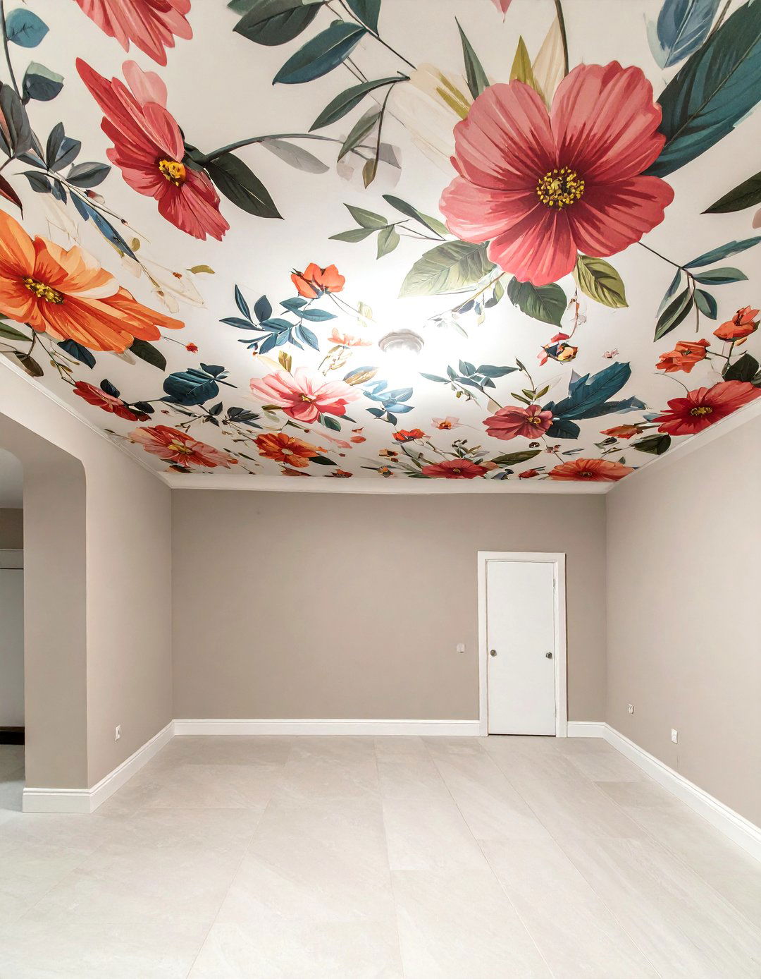 The Wallpapered Ceiling Accent - 30 cheap basement ceiling ideas