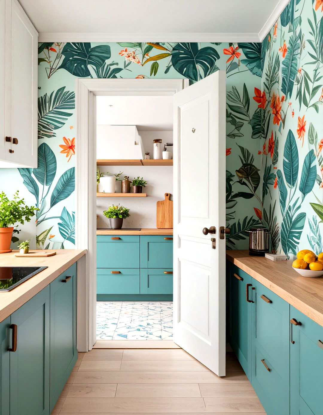 The Wallpapered Secret Pantry - 30 hidden small walk in pantry ideas
