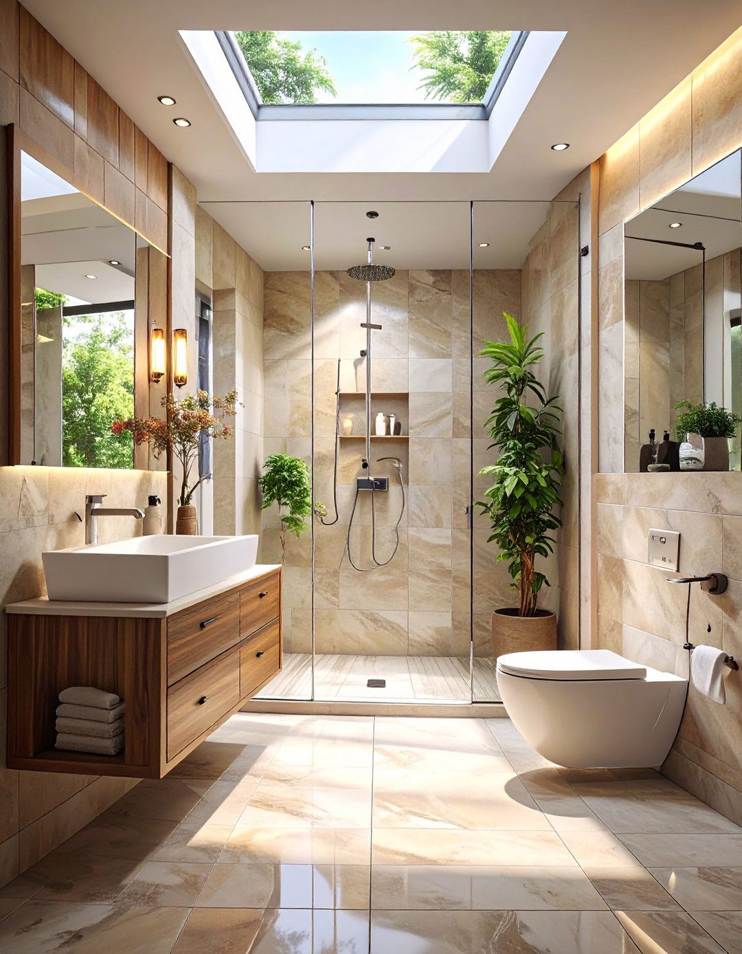 The Warm Brass Fixtures Theme - 30 modern small bathroom walk in shower ideas