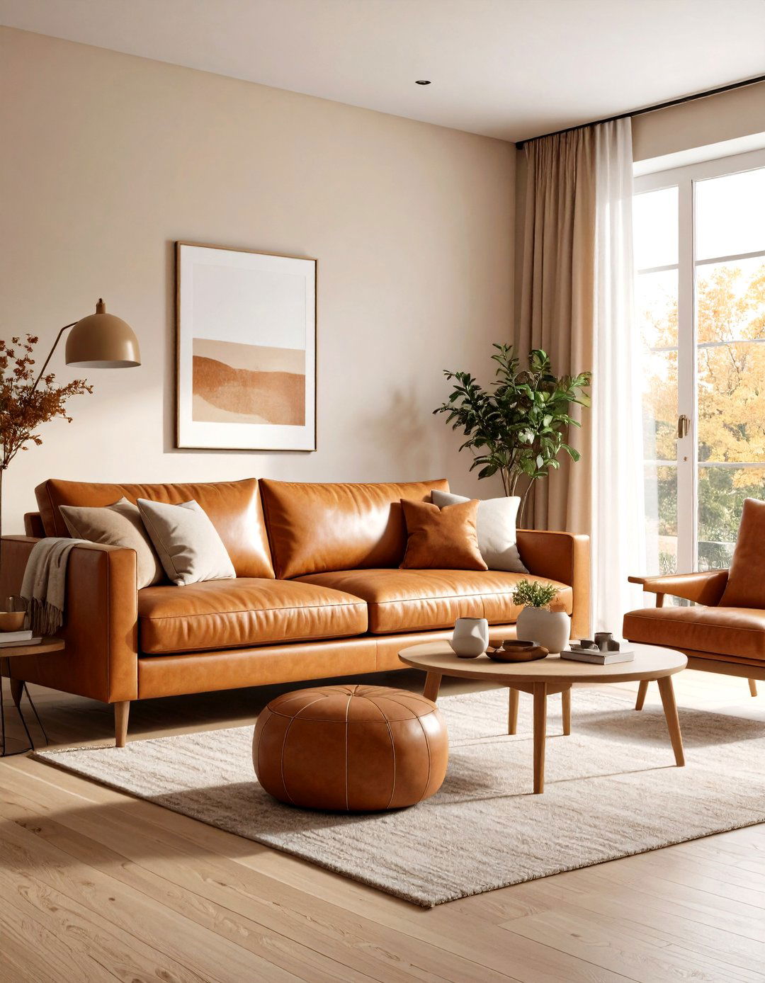 The Warm Neutral Living Room Palette - 30 leather couch living room ideas