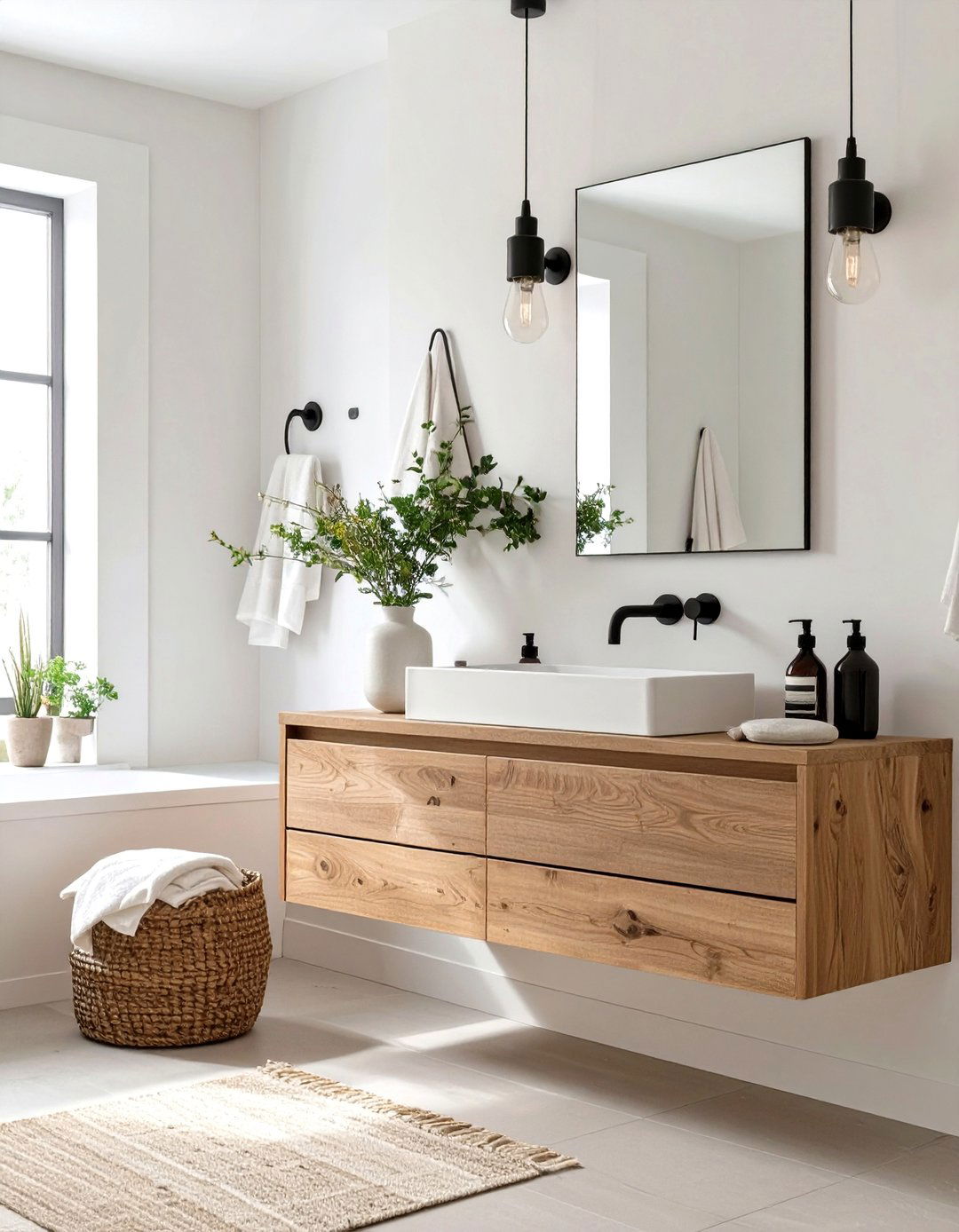 The Warm White and Natural Oak Bathroom - 30 bathroom color ideas 2025