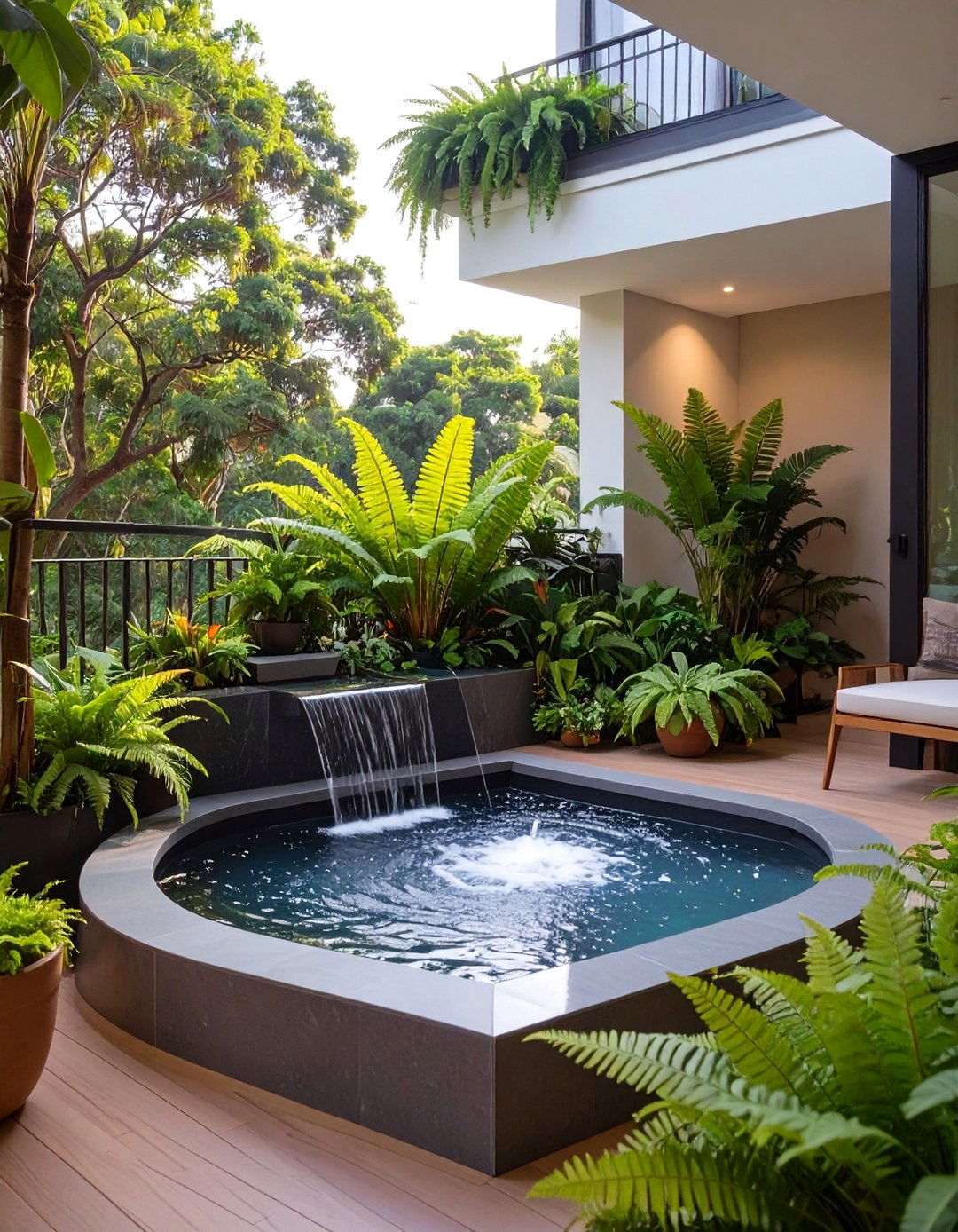 The Water Feature Balcony Garden - 30 balcony garden ideas
