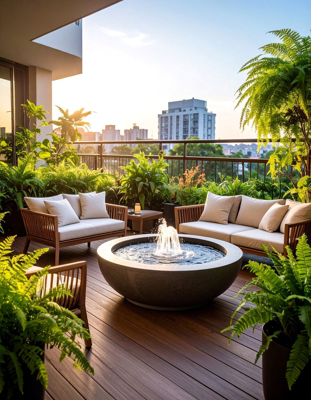 The Water Feature Focus Balcony Garden - 30 ai balcony garden design ideas