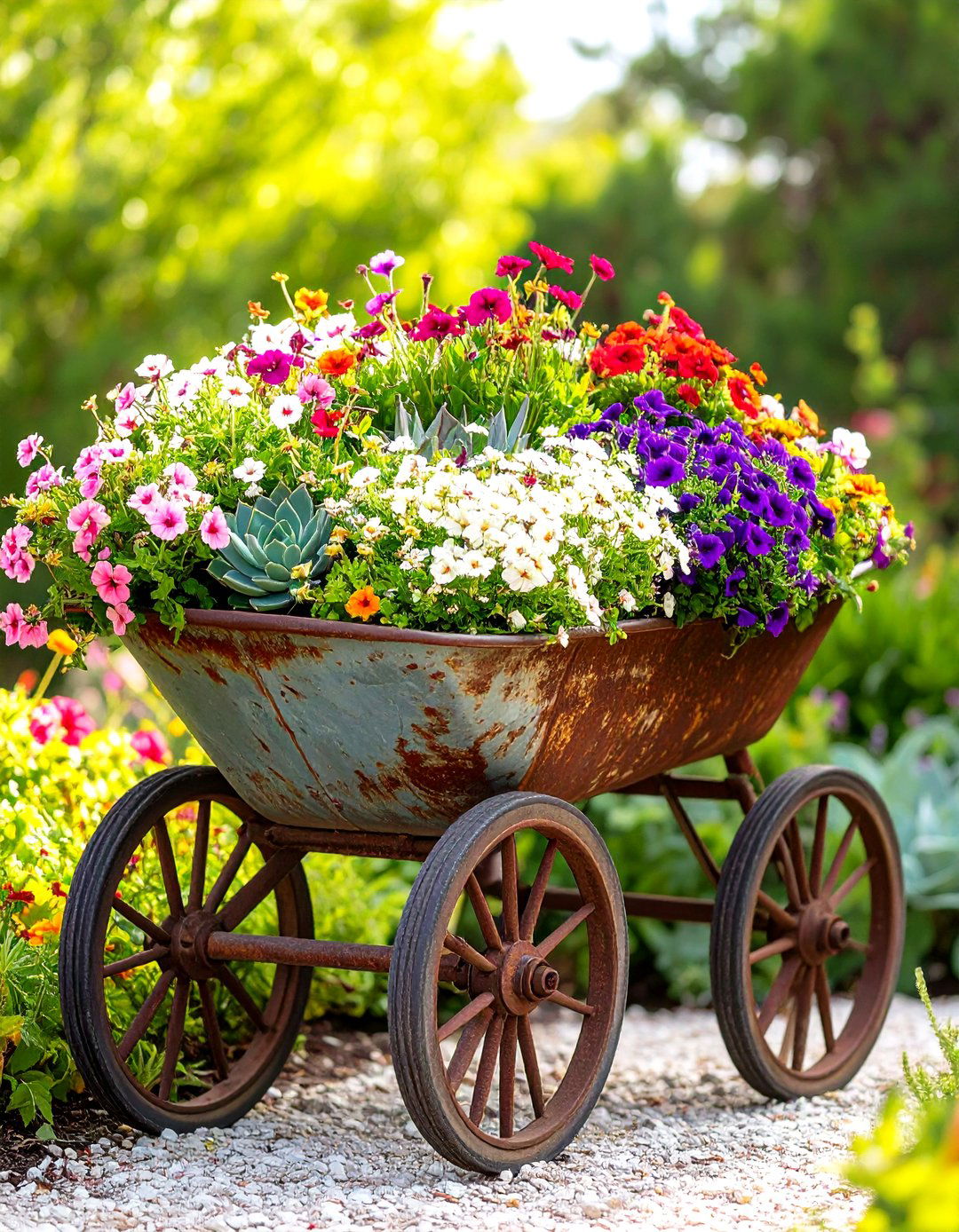 The Wheelbarrow Planter Feature - 30 inexpensive desert landscaping ideas