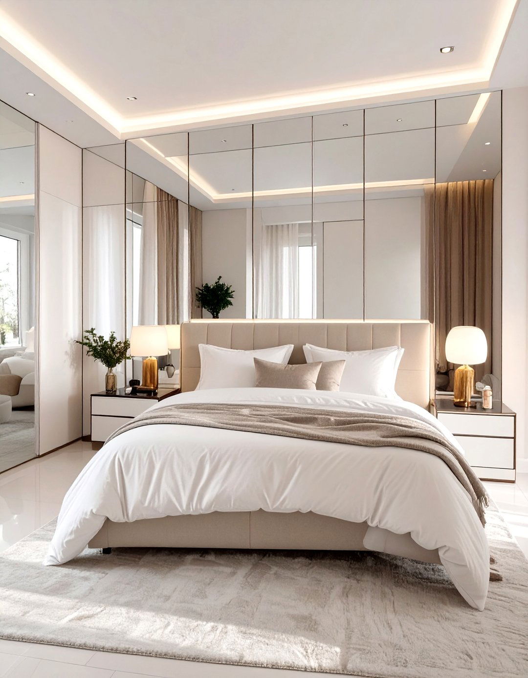 The White Bedroom with a Mirrored Wall - 30 modern white bedroom ideas