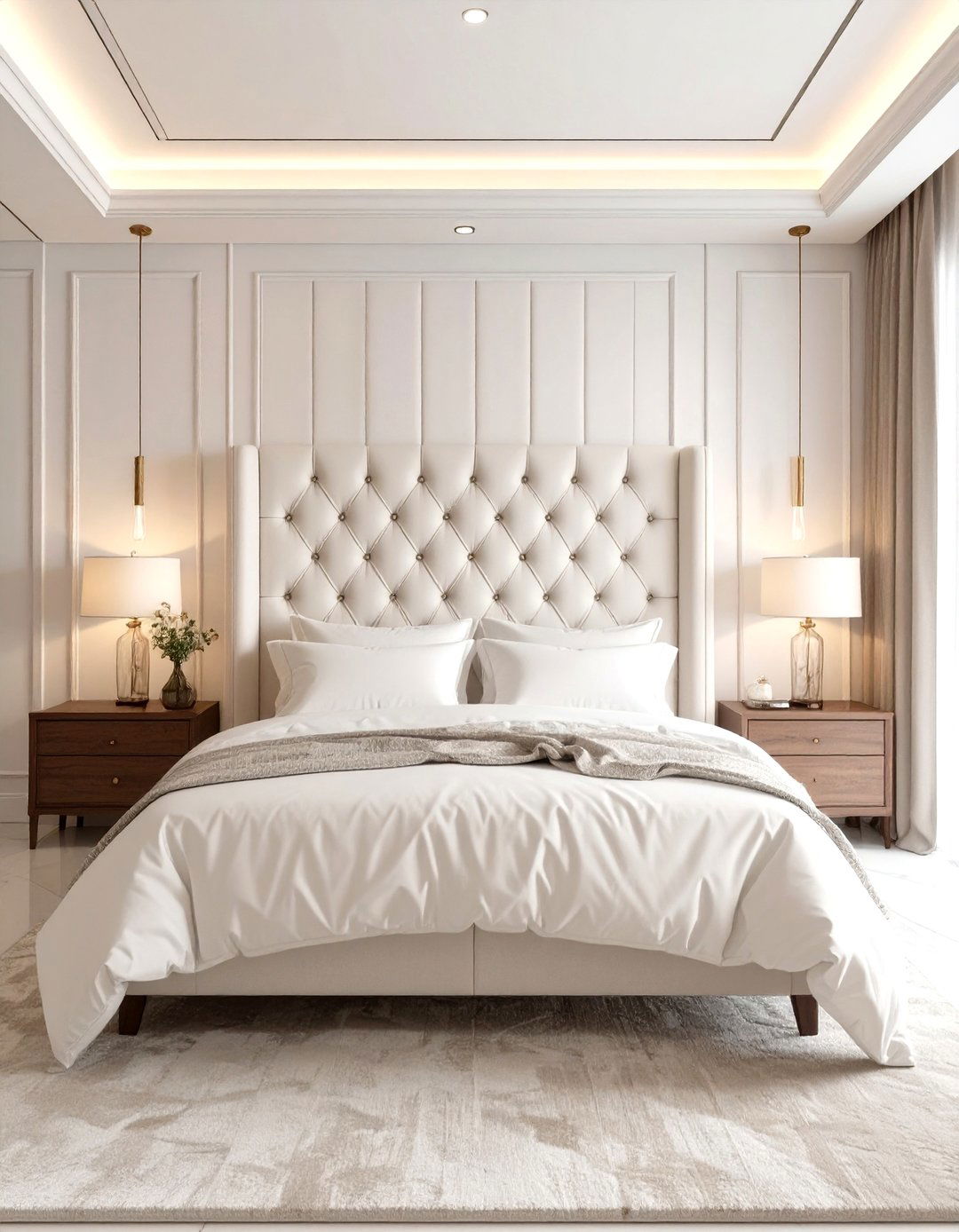The White Bedroom with a Statement Headboard - 30 modern white bedroom ideas