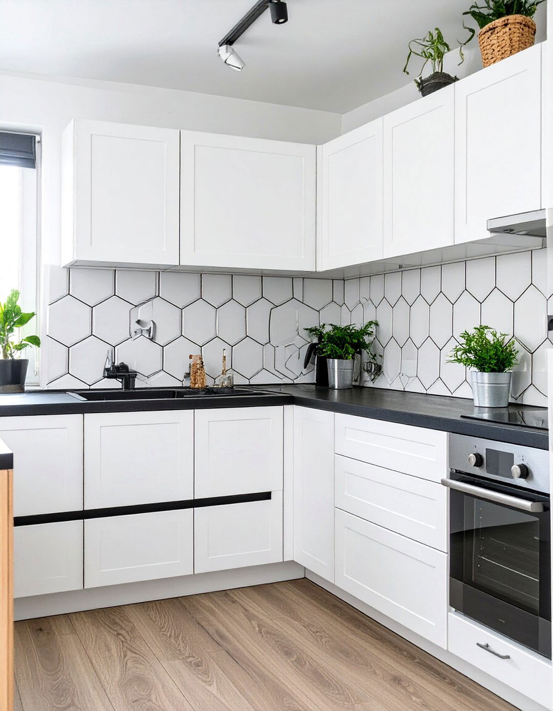 The White Kitchen with Black Grout - 30 black and white kitchen ideas