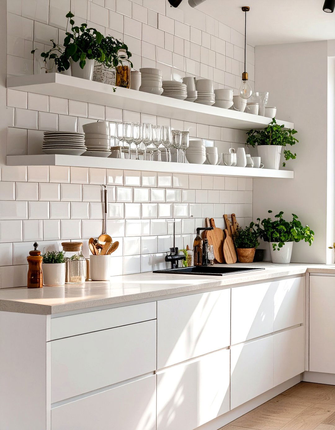 The White Kitchen with Floating Shelves - 30 all white kitchen ideas
