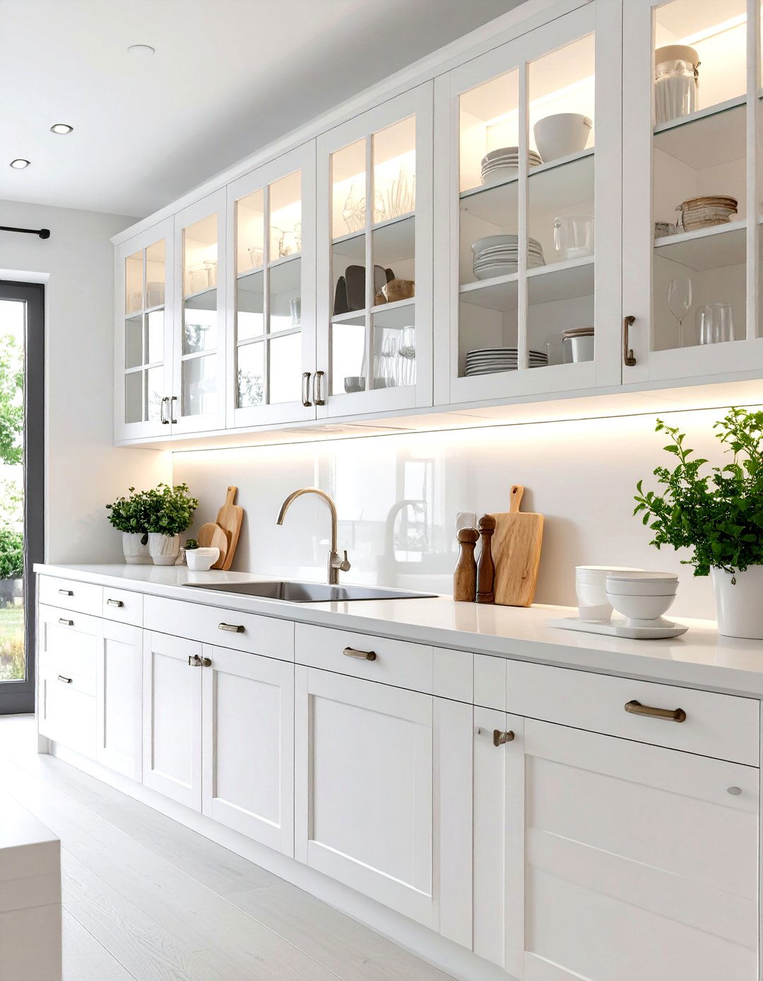 The White Kitchen with Glass Front Cabinets - 30 all white kitchen ideas