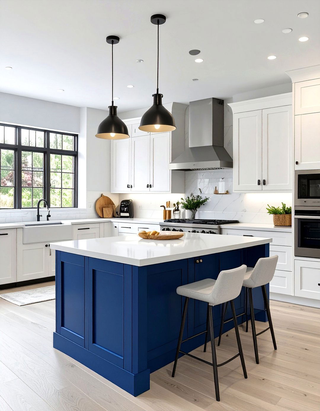 The White Kitchen with a Colorful Island - 30 all white kitchen ideas