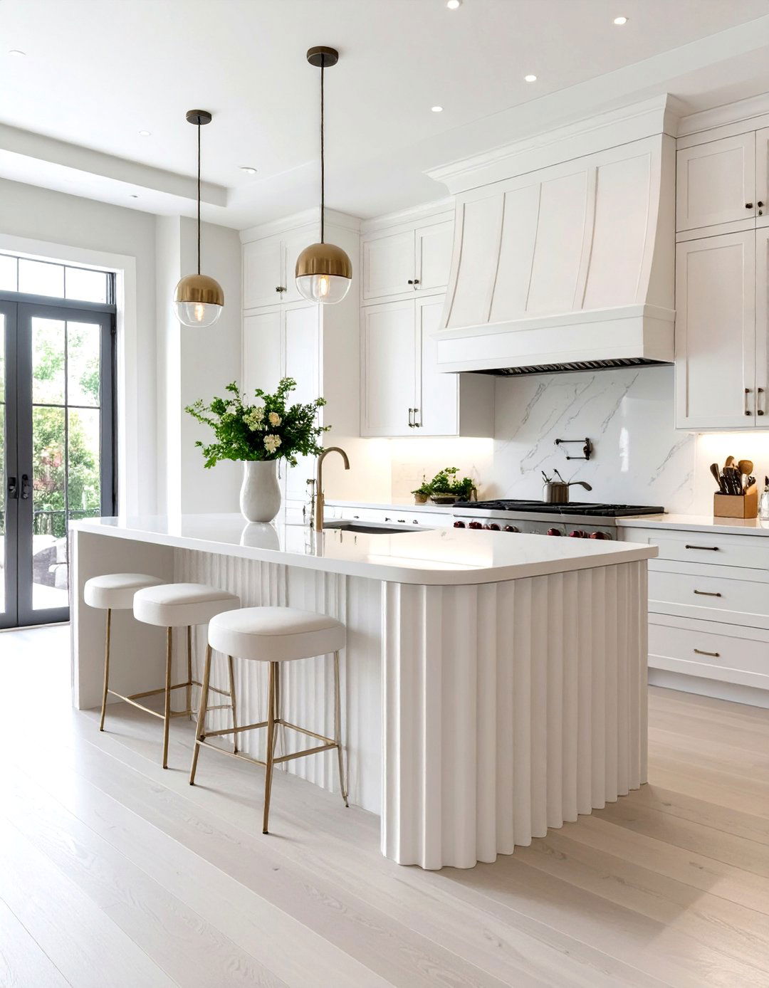 The White Kitchen with a Fluted Island - 30 all white kitchen ideas