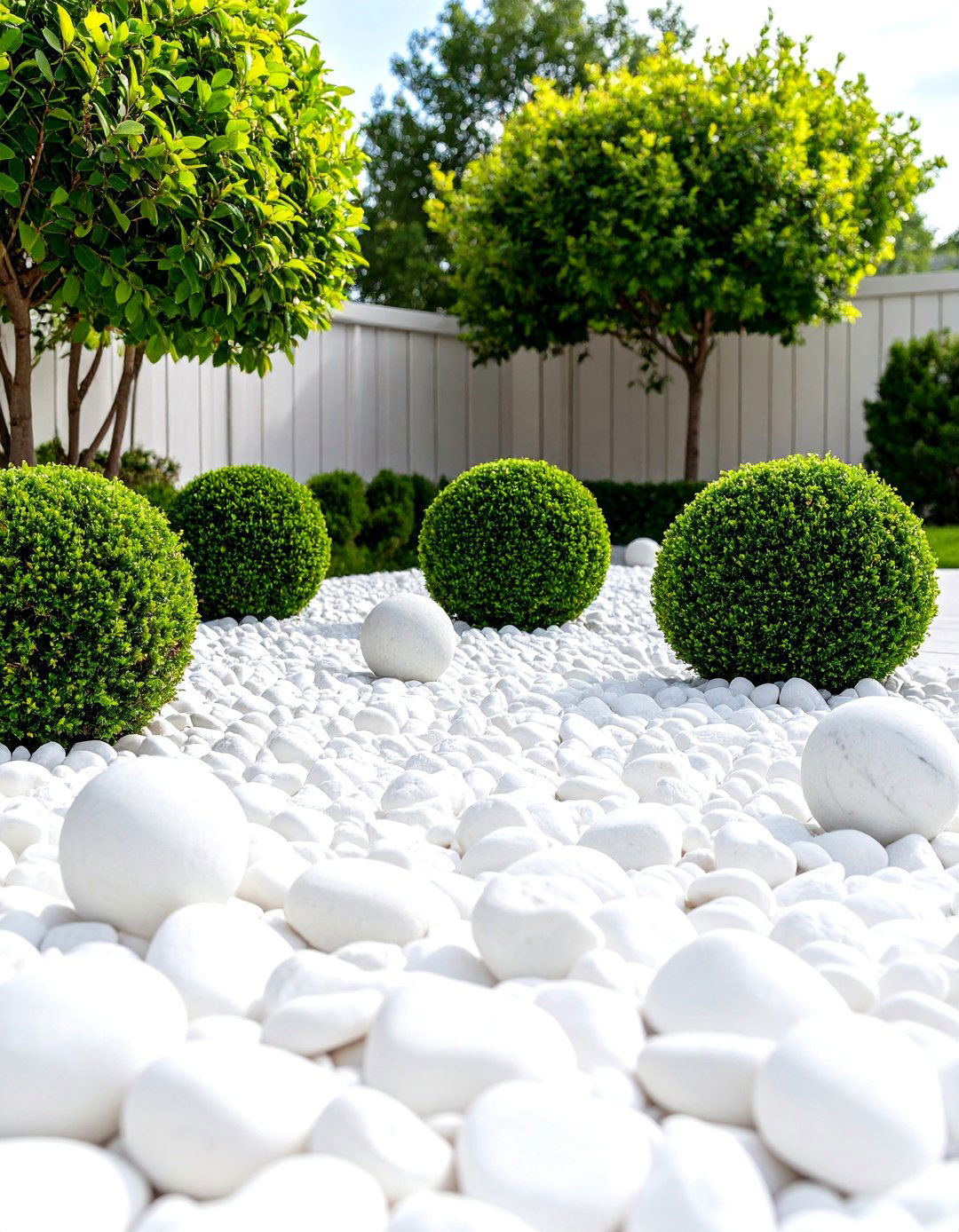 The White Marble Chip Garden - 30 front yard landscaping ideas modern rock garden ideas