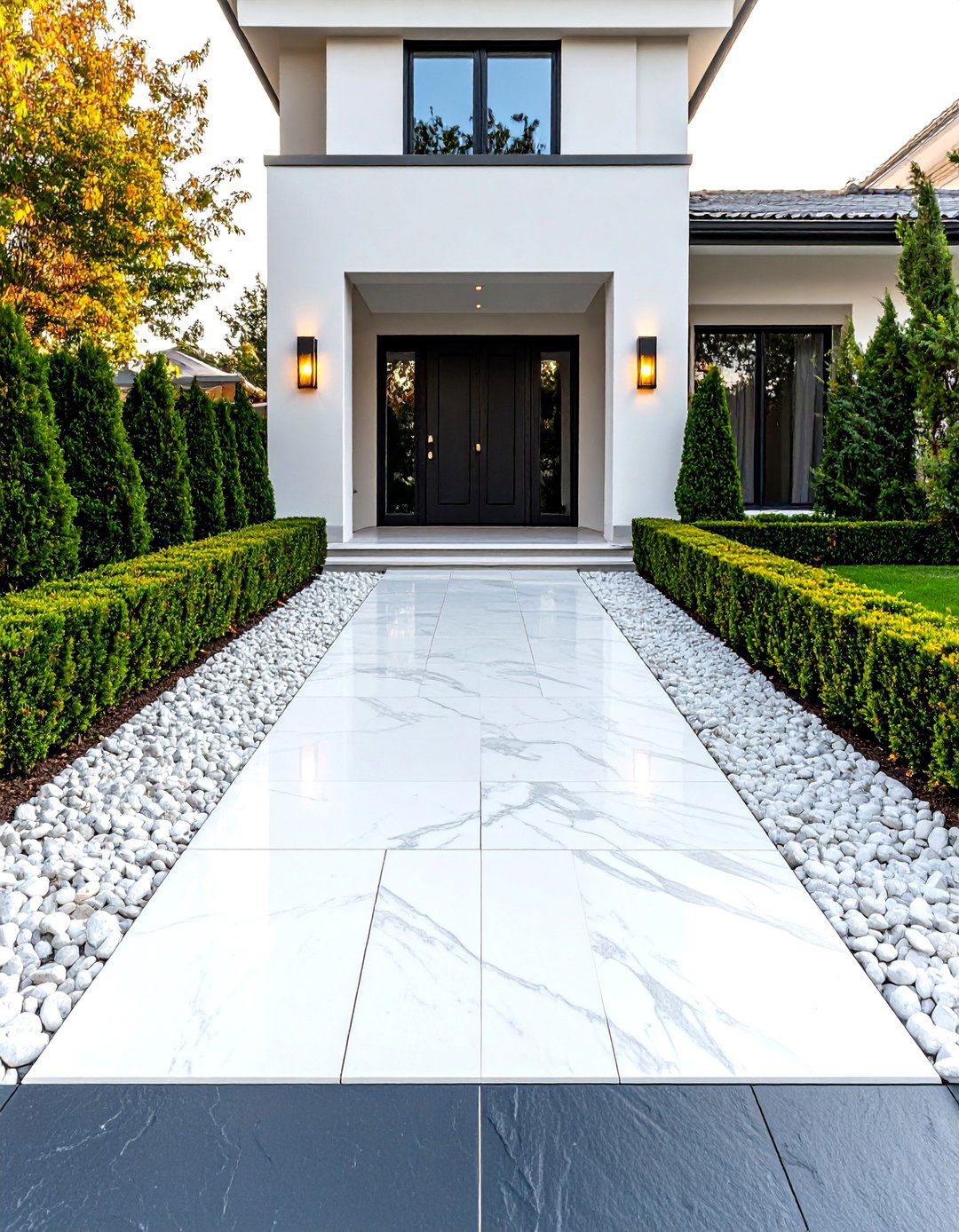 The White Marble Chip Showcase - 30 front yard landscaping ideas with rocks no grass