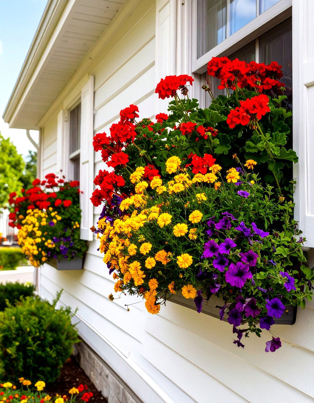 The Window Box Flower Display - 30 curb appeal front yard landscaping ideas on a budget