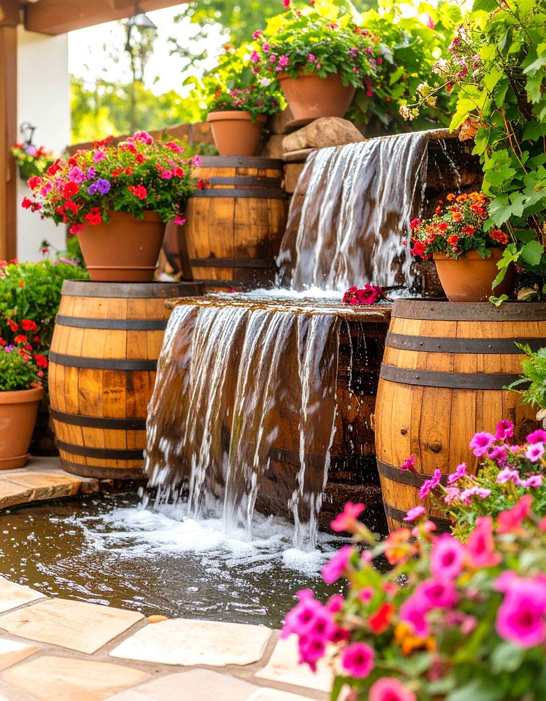 The Wine Barrel Waterfall - 30 ai waterfall garden ideas