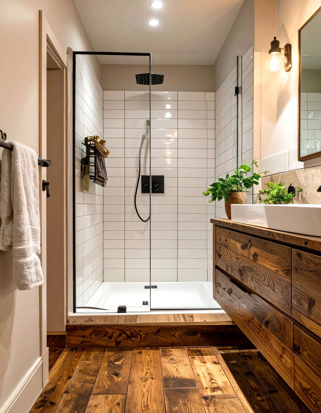 The Wood Look Tile Curbless Shower - 30 curbless shower ideas
