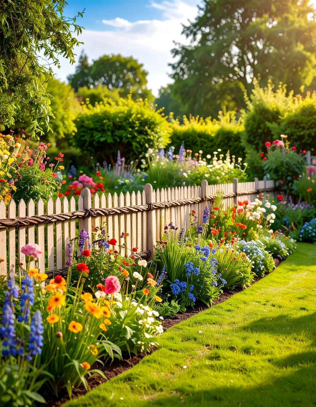 The Woven Branch Wattle Fence Garden - 30 fence garden ideas